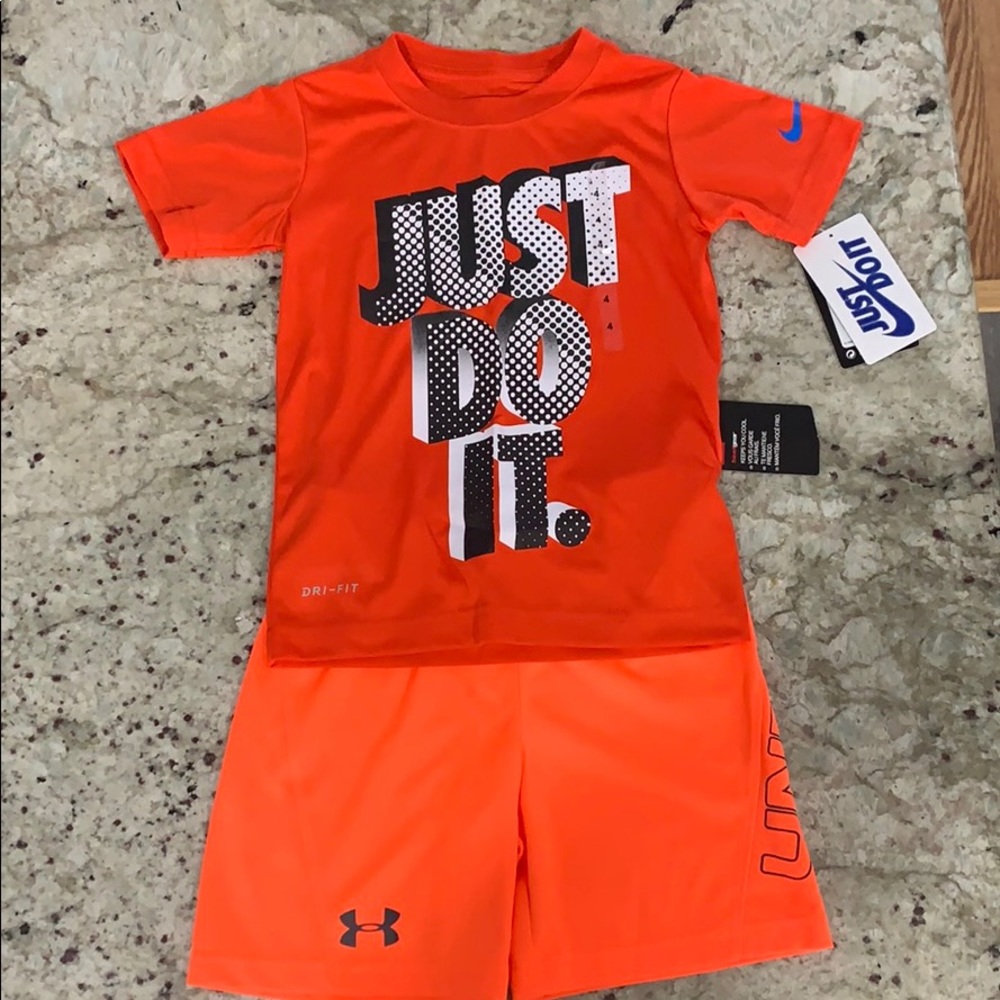 Boys Nike T-shirt & Under Armour Shorts Size 4 NEW